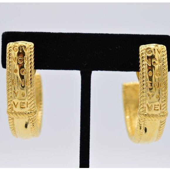 Givenchy Jewelry - Givenchy Vintage Clip Pm Earrings Chunky Hoop Gold Logo Letters Signed 80s BinAB